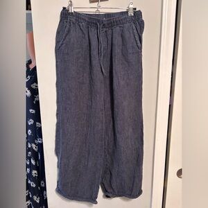 Garnet Hill Navy Linen Cropped Pants 2 XS